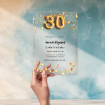 30e verjaardag gouden sterren helder acryl uitnodigingen<br><div class="desc">Voor een elegante 30e verjaardag. Een heldere en transparante achtergrond. Gouden sterren en het getal 30 in nepgoud. Personaliseer en voeg jouw namen en partijgegevens toe.</div>