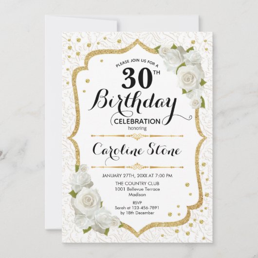 30e verjaardag - Goudwitte rozen Kaart (Voorkant)