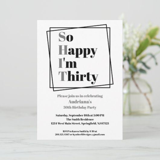 30e verjaardag grappigheid, zo blij dat ik 30 ben kaart (Staand voorkant)