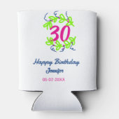 30e verjaardag groen blauwe krans naam datum rusti blikjeskoeler (Achterkant)