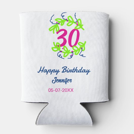30e verjaardag groen blauwe krans naam datum rusti blikjeskoeler (Achterkant)