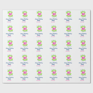 30e verjaardag groen blauwe krans naam datum rusti cadeaupapier