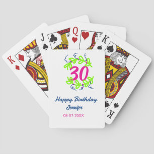 30e verjaardag groen blauwe krans naam datum rusti pokerkaarten