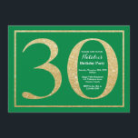 30e Verjaardag Groen en Goud Glitter Kaart<br><div class="desc">30e verjaardag uitnodiging. Groen en Goud Glitter Verjaardagsfeest Uitnodigen met Groene Achtergrond. Verrassingsverjaardag. Verjaardag voor volwassenen. Mannen of Vrouwen Bday Bash Party. Voor verdere aanpassing klikt u op de knop "Aanpassen" en gebruikt u onze ontwerptool om deze sjabloon te wijzigen.</div>