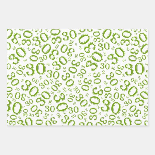 30e verjaardag Groen en Witte nummerpatroon 30 Inpakpapier Vel (Voorkant 2)