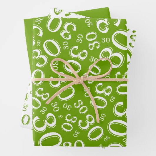30e verjaardag Groen en Witte nummerpatroon 30 Inpakpapier Vel (In situ)