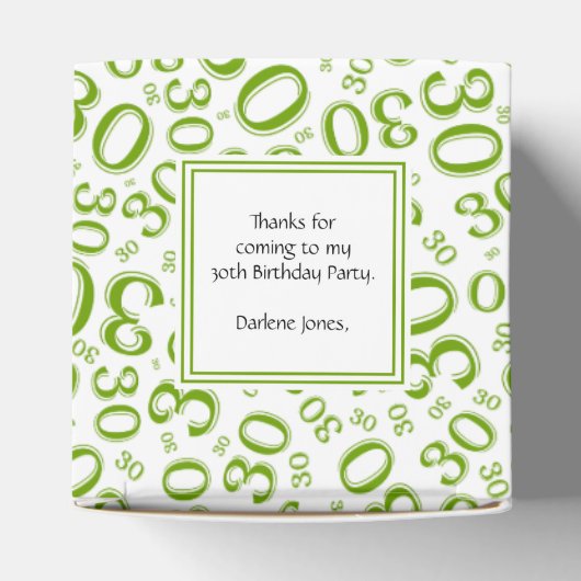 30e verjaardag Groen/wit Random Number Pattern Bedankdoosjes (Bovenkant)