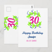 30e verjaardag groene blauwe krans naam datum rust briefkaart (Voorkant / Achterkant)