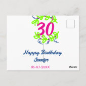 30e verjaardag groene blauwe krans naam datum rust briefkaart (Achterkant)