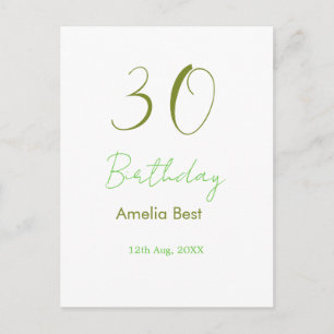 30E VERJAARDAG GROENE NAAM DATUM VET RETRO PASTEL  BRIEFKAART