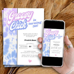 30e verjaardag Groovy Chick Pastel Tie Dye Feest Kaart
