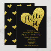 30e verjaardag Hallo 30 zwart en Faux Gold Heart Kaart (Voorkant / Achterkant)