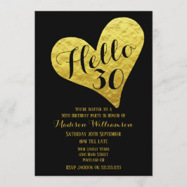 30e verjaardag Hallo 30 zwart en Faux Gold Heart Kaart