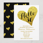 30e verjaardag Hallo 30 zwart en Faux Gold Heart Kaart (Voorkant / Achterkant)