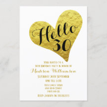 30e verjaardag Hallo 30 zwart en Faux Gold Heart