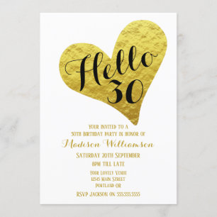 30e verjaardag Hallo 30 zwart en Faux Gold Heart Kaart