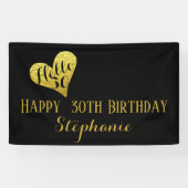 30e verjaardag Hallo 30 zwart en Faux Gold Heart Spandoek (Horizontaal)