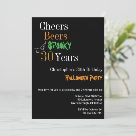 30e verjaardag Halloween Cheers Beers Spooky Party Kaart (Staand voorkant)