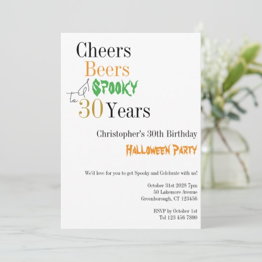 30e verjaardag Halloween Cheers Spooky Party Kaart (Staand voorkant)