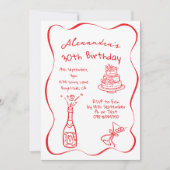 30e verjaardag Hand getekend rood wit grillig Kaart (Voorkant)