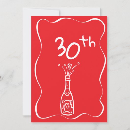 30e verjaardag Hand getekend rood wit grillig Kaart (Achterkant)