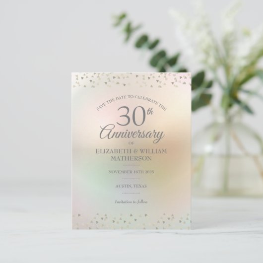 30e verjaardag Harten Confetti Save the Date  Aankondigingskaart (Staand voorkant)