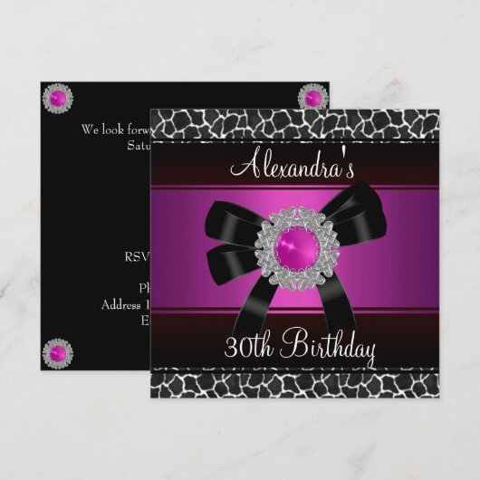 30e verjaardag Helderroze Giraffe Silver jewel 2 Kaart (Voorkant / Achterkant)