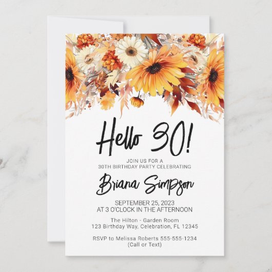 30e Verjaardag Herfst Floral Kaart (Voorkant)