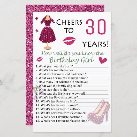 30e verjaardag Hoe goed ken je de verjaardag? (Voorkant / Achterkant)