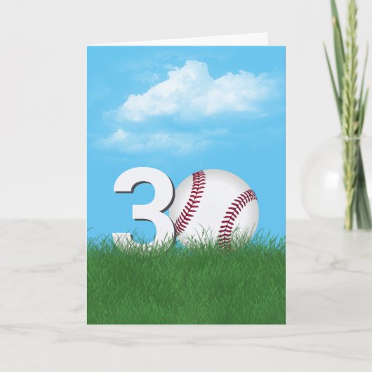 30e verjaardag honkbal in groen gras kaart (Voorkant)