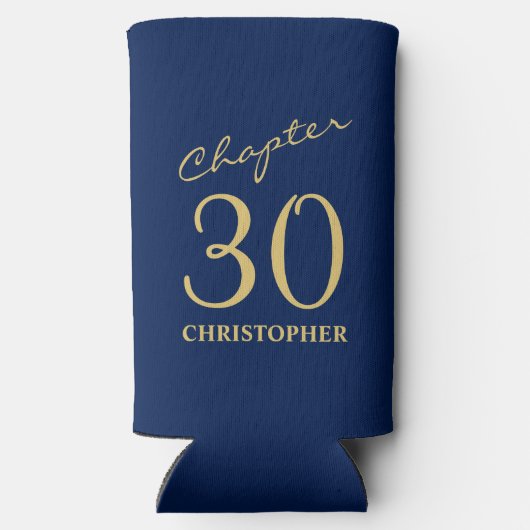 30e verjaardag hoofdstuk 30 blauw goud seltzer blikjeskoeler (Achterkant)