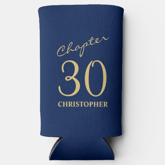 30e verjaardag hoofdstuk 30 blauw goud seltzer blikjeskoeler (Voorkant)