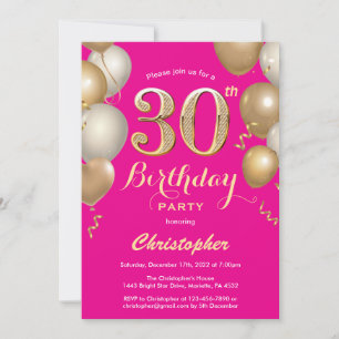 30e verjaardag Hot Pink en Gold Balloons Confetti Kaart