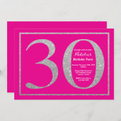 30e verjaardag Hot Pink en Silver Glitter Kaart (Voorkant / Achterkant)