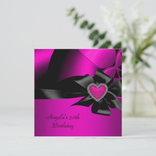 30e verjaardag Hot Pink Silver Abstract Black Kaart (Staand voorkant)