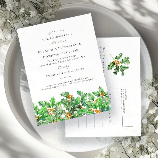 30e verjaardag Hulst December Geboortemaand Bloem\ Uitnodiging Briefkaart