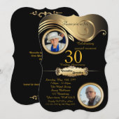 30e verjaardag huwelijk, art deco, zwart goud kaart (Voorkant / Achterkant)