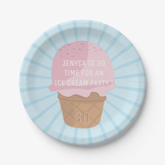 30e verjaardag Ice Cream Party Papier Borden Papieren Bordje (Voorkant)