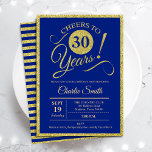 30e verjaardag - IEDERE LEEFTIJD Royal Blue Gold Kaart<br><div class="desc">30e verjaardag uitnodiging van mannen of vrouwen. Elegant nodigt een royal blue kaart uit met faux glitter gold folie. Functies lettertype typografiescript. Cheers tot 30 jaar! Kan elk jaar worden gepersonaliseerd. Ideaal voor een mijlpaal op de dag van de volwassen dag.</div>