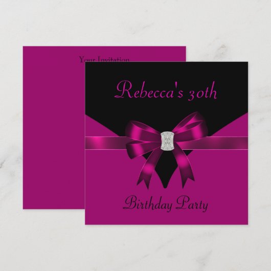 30e verjaardag Jewel Bow Black Deep Pink Kaart (Voorkant / Achterkant)