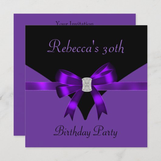 30e verjaardag Jewel Bow Black Paars Kaart (Voorkant / Achterkant)