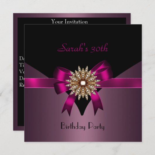 30e verjaardag Jewel Bow Black Paars Pink Kaart (Voorkant / Achterkant)