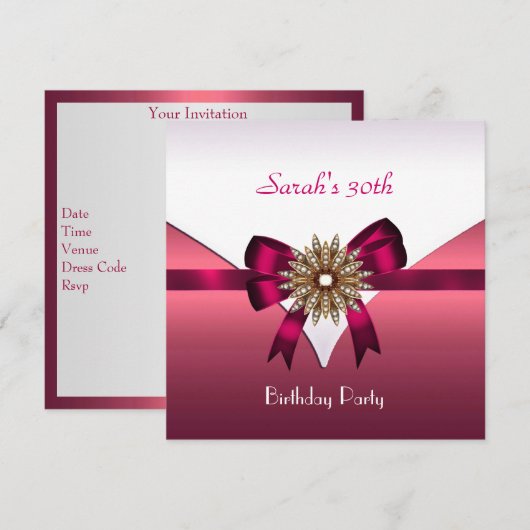 30e verjaardag Jewel Bow White Pink Kaart (Voorkant / Achterkant)