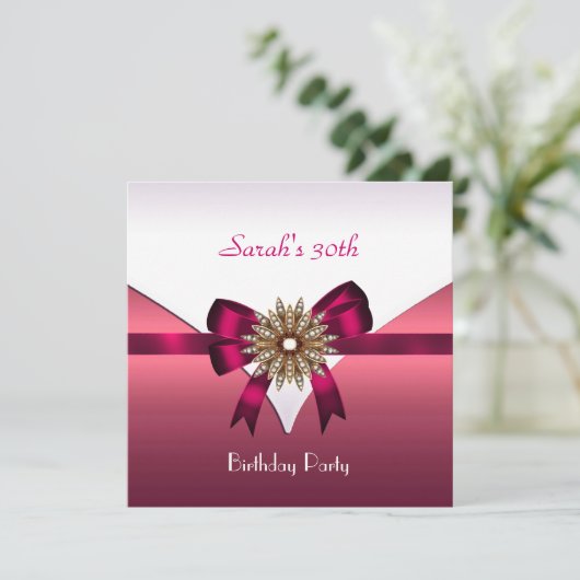 30e verjaardag Jewel Bow White Pink Kaart (Staand voorkant)