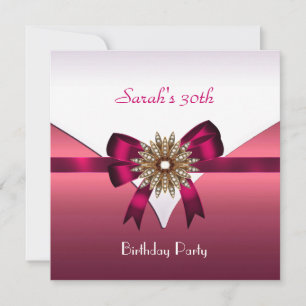 30e verjaardag Jewel Bow White Pink Kaart
