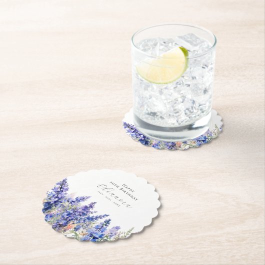 30e Verjaardag Juli Geboortebloem Larkspur Custom Kartonnen Onderzetters (Insitu)