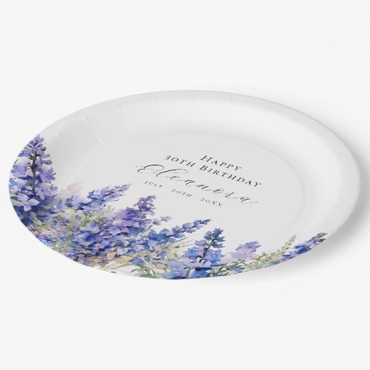 30e Verjaardag Juli Geboortebloem Larkspur Custom Papieren Bordje (Gekanteld)