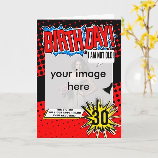 30e verjaardag kaart - superheld (Gele Bloem)