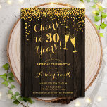 30e verjaardag - Kaas tot 30 jaar oud hout Kaart<br><div class="desc">30e uitnodiging van de verjaardag. Lekker tot 30 jaar! Het bijtende ontwerp kenmerkt donker houten patroon,  champagnebril,  manuscriptdoopvont en confetti. Ideaal voor een stijlvolle dertigste verjaardagsfeestje. Pas je eigen gegevens aan. Kan op elke leeftijd aan show worden aangepast.</div>