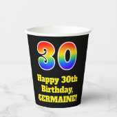 30e verjaardag: Kleurrijk, Leuk, Spannend, Regenbo Papieren Bekers (Voorkant)